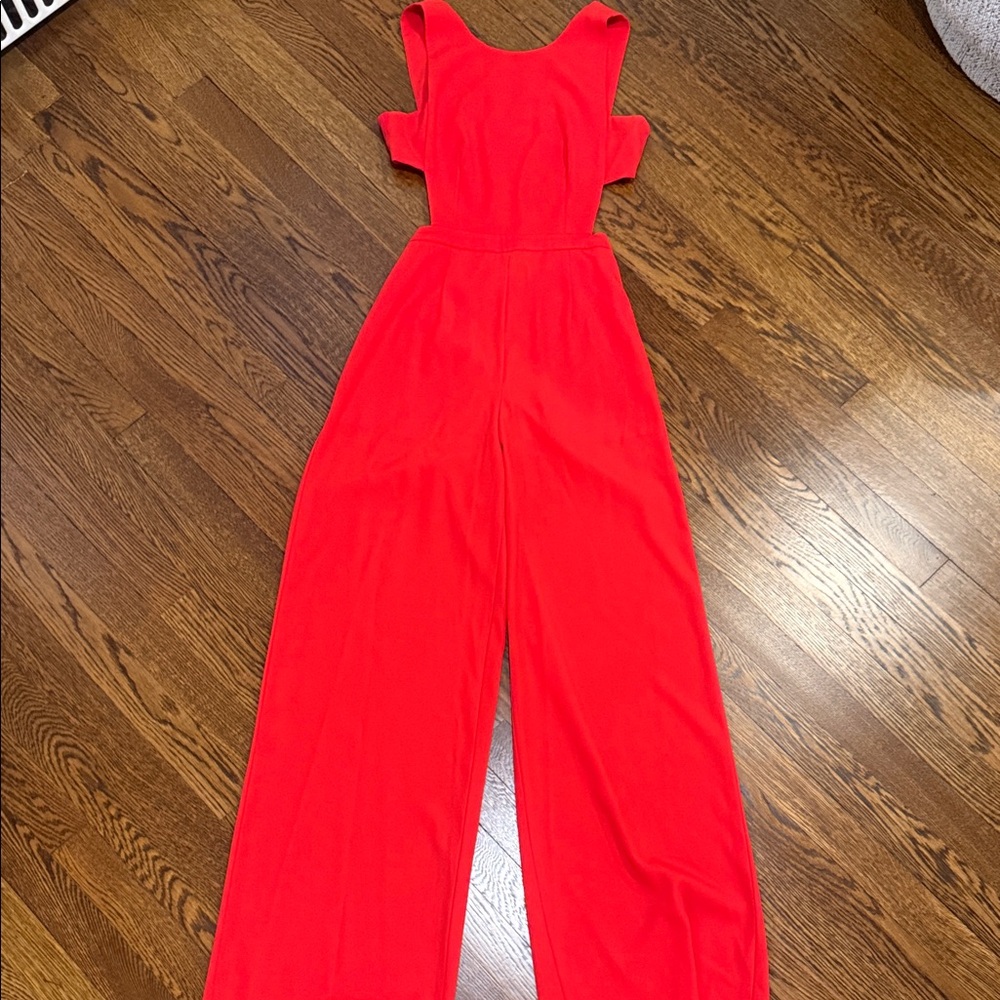 BCBGMaxAzria Red Wide-Leg Sleeveless Jumpsuit